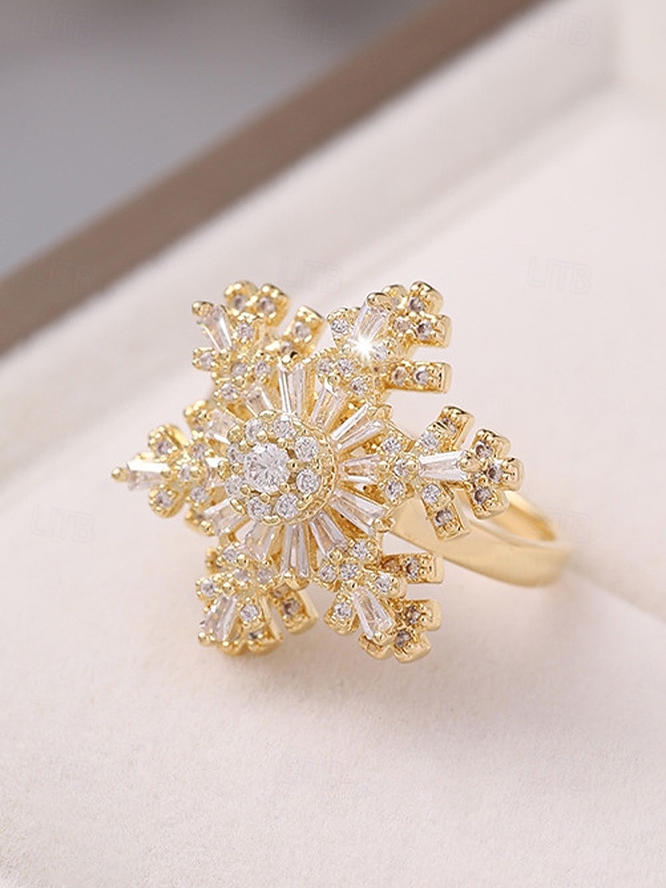 женское рождественское вращающееся кольцо в форме снежинки, регулируемое золотое и серебряное персонализированное украшение из кристаллов, элегантное праздничное коктейльное кольцо, идеально подходит для вечеринок и подарков 2026 - $11.99 –P6