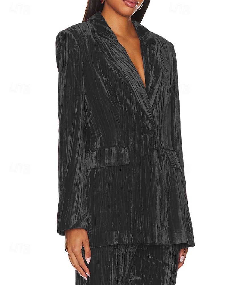 Dames Blazer Fluwelen blazers Comfortabel Zak Knop Modieus Effen Formeel Buiten Normaal Strijkijzer Normale pasvorm Lange mouw bovenkleding Zwart Wit Wijn Herfst Winter 2026 - $36.99 –P11
