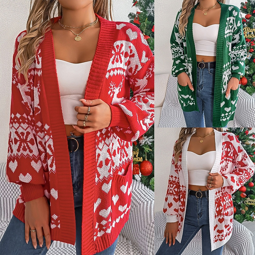 Naisten Neulos Neule Vapaa-aika Pehmeä Joulu poro lumihiutaleet Joustin Avoin etuosa Kudottu Pitkähihainen Tavalliset topit Neuloa ulko- Päivittäin Viikonloppu Valkoinen Rubiini Syksy Talvi 2025 - $47.99 –P1