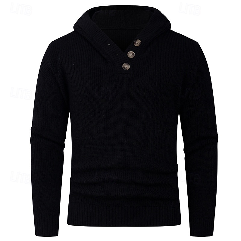 Herren Pullover Strickpullover Gerippt Stricken Normale Oberteile Knöpfe Gestrickt Einfach Mit Kapuze Mode Basic Urlaub Alltagskleidung Bekleidung Herbst Winter Schwarz Hellgrau S M L 2026 - QAR 185.61 –P10