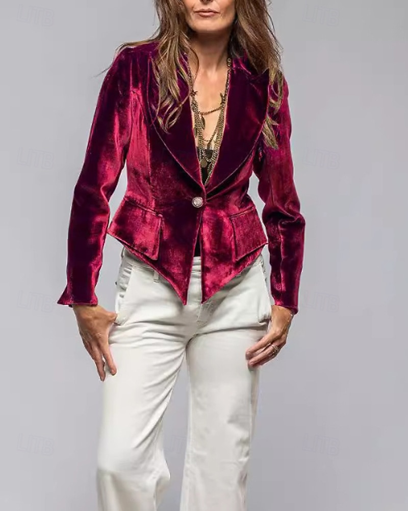 Per donna Blazer Blazer di velluto Confortevole Tasca Moda Semplice Feste Festa / Sera Casuale Corto Regolare Collo ripiegato Vestibilità regolare Manica Lunga Capispalla blu navy Nero Vino Primavera del 2026 a $35.99 –P6