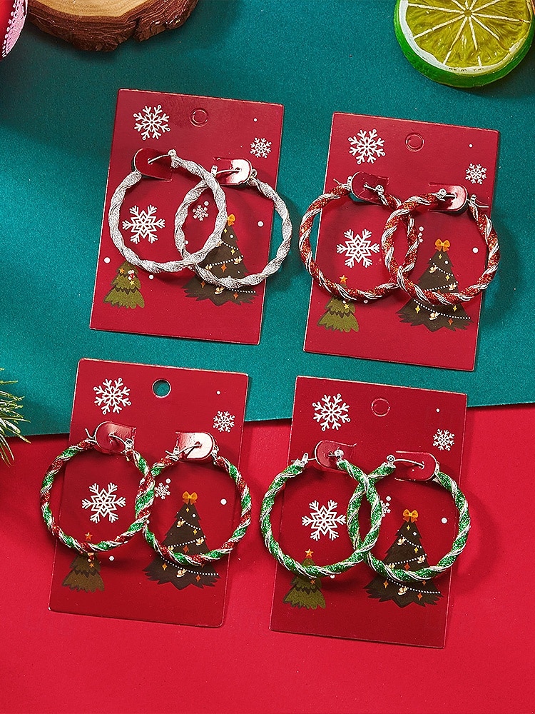 2026年 レディースクリスマスフープイヤリング、赤と緑のツイストデザイン、合金素材、ホリデーパーティーやギフトに最適  コレクション – $7.99 –P9