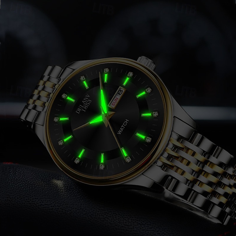 Două ceasuri noi și la modă cu cuarț pentru cupluri - carcasă din oțel inoxidabil, rezistență la apă IPX7, calendar dublu luminescent, dată și afișaj duminică/luni, curea din aliaj - cadou ideal 2025 - $24.99 –P6