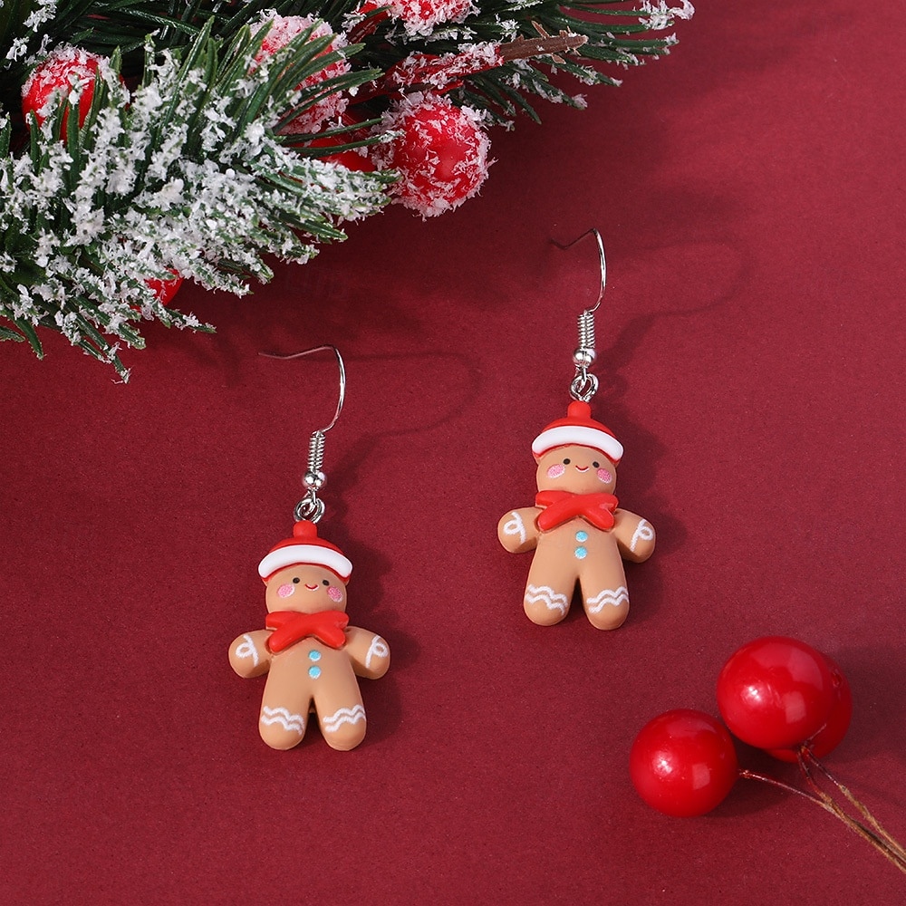 schattige peperkoekenmannetje oorbellen met rode sjaal - leuke kerstsieraden als cadeau voor de feestdagen 2026 - BHD 3.19 –P5