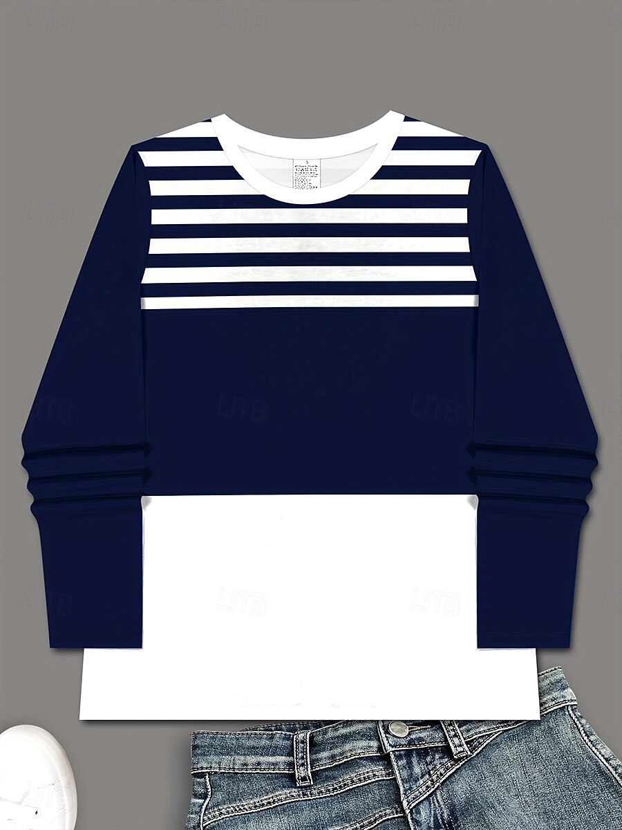 Per donna Maglietta Stampato Grafico Geometrico A righe Vintage Moda Elegante Manica Lunga Girocollo Top Regolari Quotidiano Weekend Blu marino Primavera Autunno Inverno del 2026 a $24.99 –P3