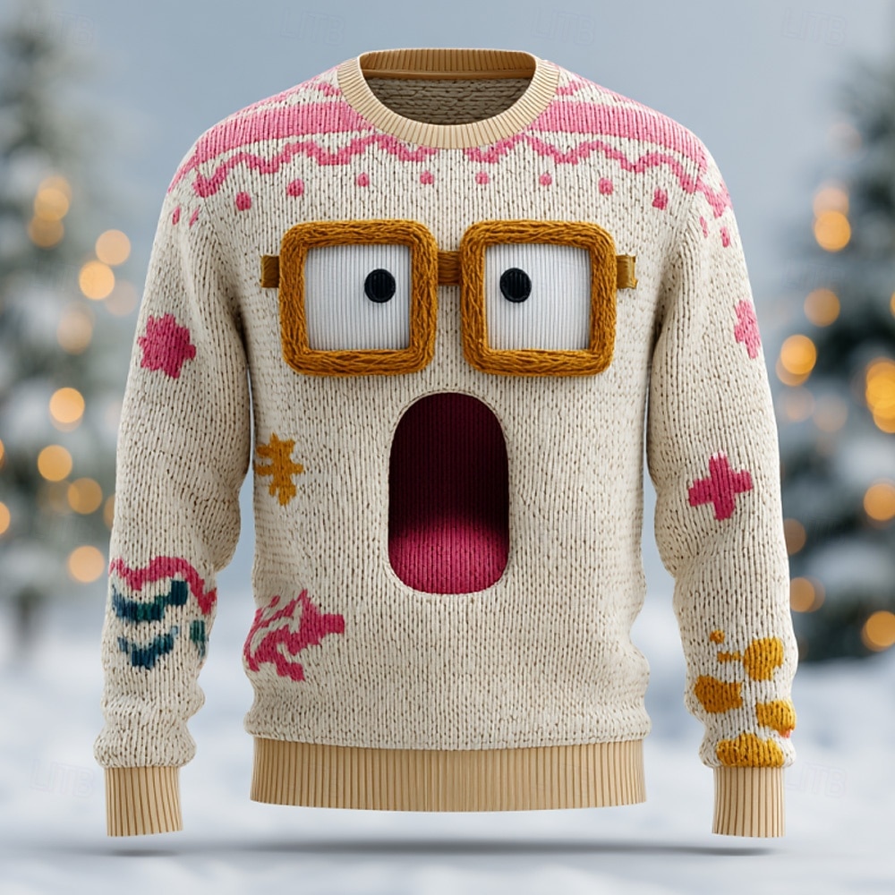 Ugly Christmas Sweater Men's Graphic 3D Print Pullover Sweater Jumper Knitwear Crewneck Casual Vacation Daily Festival 3D Print Keep Warm Long Sleeve Spring Fall Winter Apricot Almond Apricot 2026 - $39.99 –P2