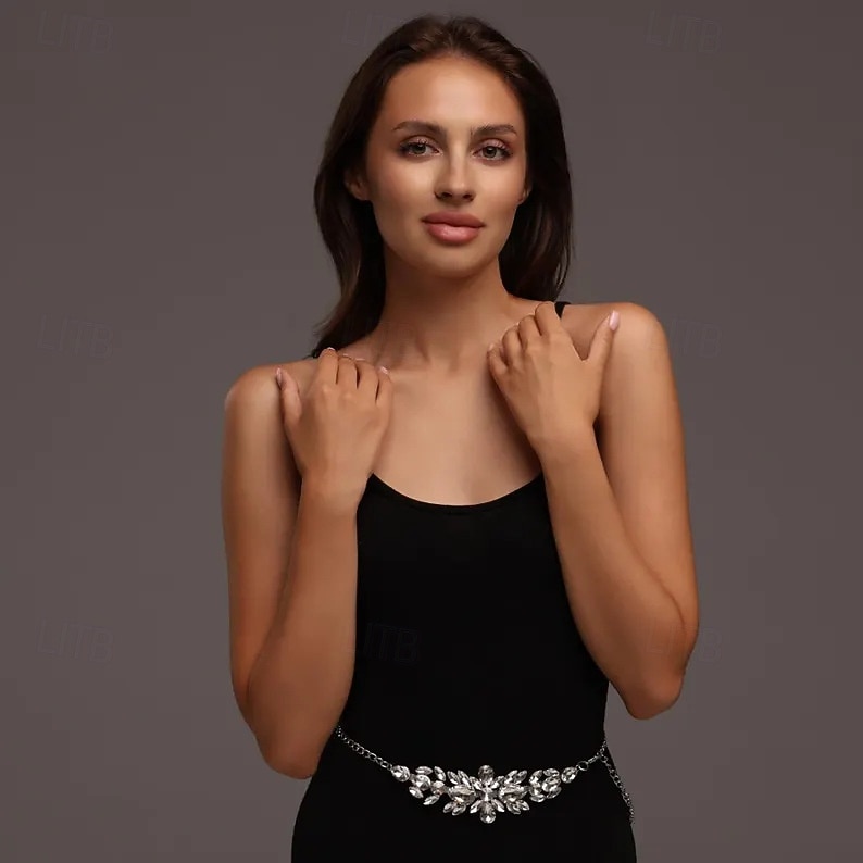 Cinturón de cadena con diamantes de imitación de cristal para mujer, elegante accesorio de joyería brillante para la cintura para vestidos, gala de noche. &trajes de fiesta 2025 - $18.99 –P2
