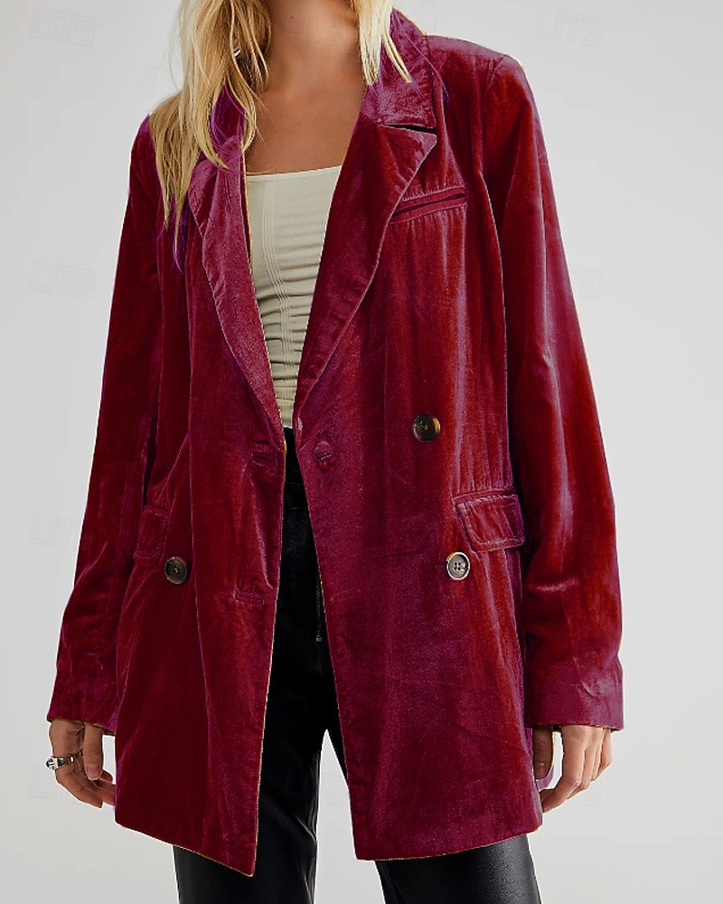 Per donna Blazer Blazer di velluto Confortevole Tasca Bottoni Moda Semplice Feste Festa / Sera Uscire Regolare Collo ripiegato Vestibilità regolare Manica Lunga Capispalla Nero Vino Verde scuro del 2026 a $45.99 –P9