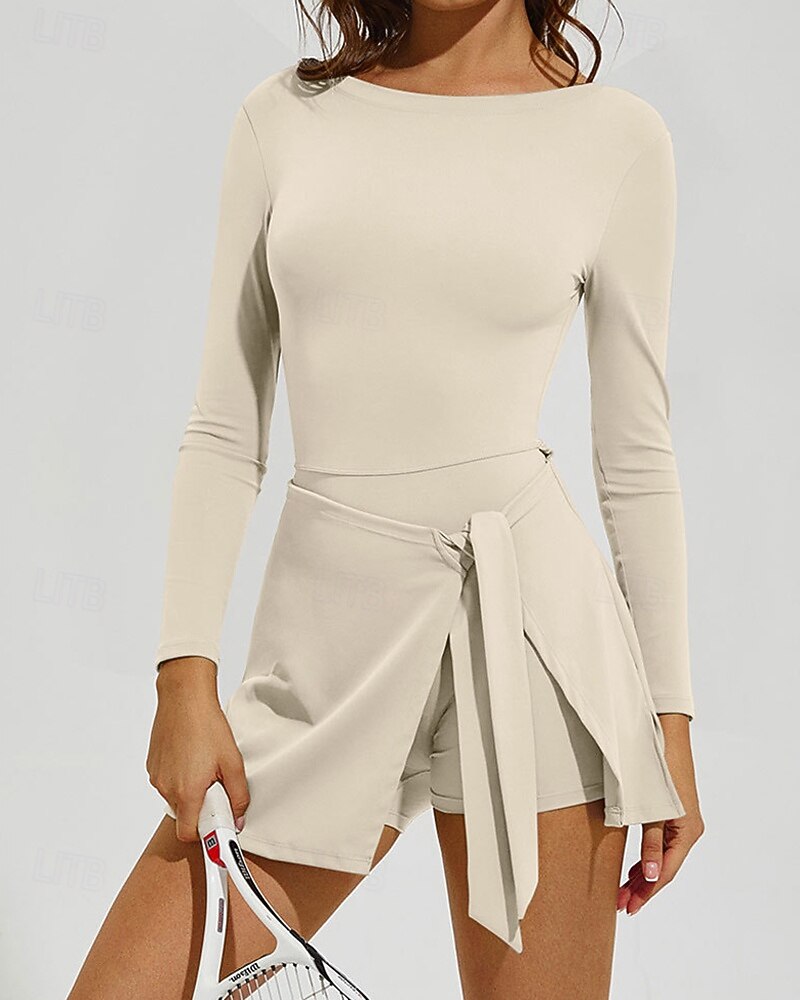 Mulheres Cor Sólida Vestido de tênis Vestido esportivo Manga Longa Fashion Tênis Pickleball Corrida Conjuntos Preto Rosa claro Cáqui Roupas de tênis de 2026 por $36.99 –P9