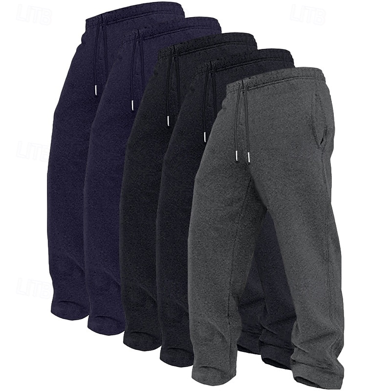 5 Stück Herren-Jogginghose mit geradem Bein, Fleece-Hose, Freizeithose, Kordelzug, elastischer Bund, Mehrfachpackung, einfarbig, bequem, volle Länge, Outdoor, Reisen, Alltag, Urlaub, Mode 2026 - $59.99 –P12