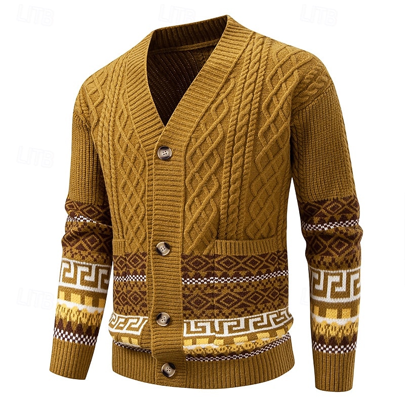 Per uomo Felpa Cardigan Maglione Fair Isle A Coste Treccia Maglia Top Regolari Lavorato a maglia Geometrico Scollo a V Vacanza Moda Casuale Abbigliamento quotidiano Abbigliamento Autunno & Inverno del 2026 a $45.99 –P4