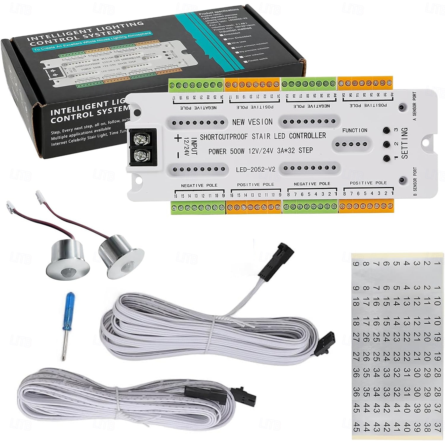 32 Channel Motion Sensor LED Stair Controller Automatic Staircase Lighting Controller Short Circuit Proof Stairway Step Light Controller Adjustable Brightness for Indoor Under Stair Lighting DC12-24V 2025 - $43.99 –P2