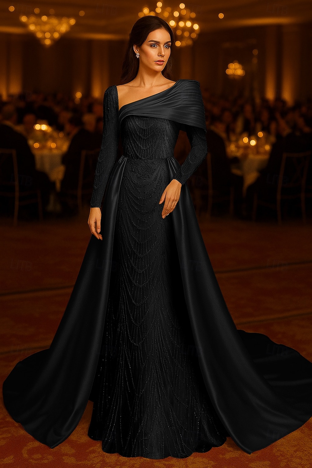 A-Line Floor Length Beaded Eembroidered Formal Dresses Mother of the Bride Dress Evening Gown Ball Gown with Overskirt Formal Dress Elegant Silky Long Sleeve Shirt Collar Wedding Formal Satin Sequined 2026 - $218.49 –P4