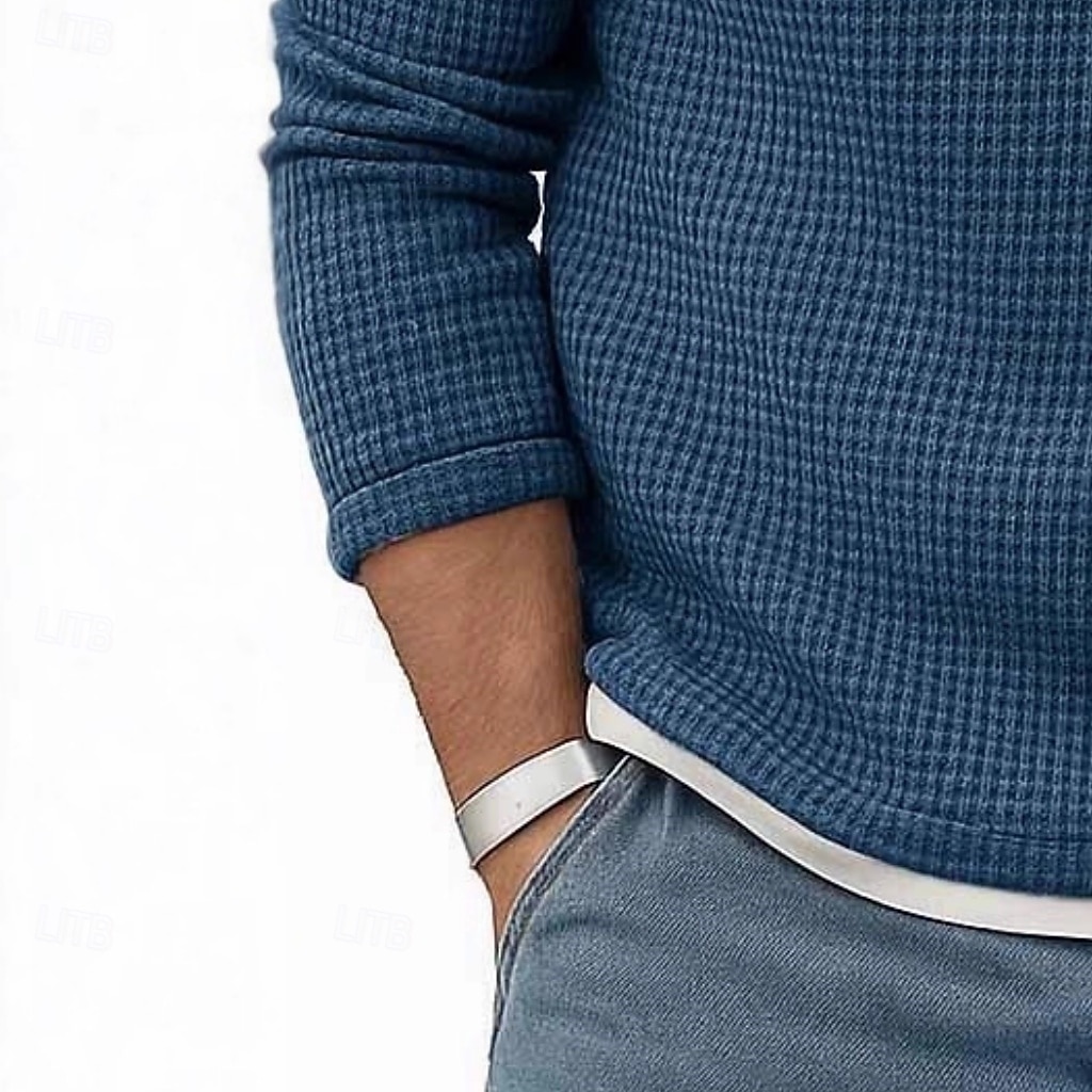 Per uomo Maglietta Waffle Maglietta Manica Lunga Girocollo Scollo a V Primavera Autunno Inverno Elegante Caldo Vacanza Finto due pezzi Allenamento All'aperto Casa Nero Verde chiaro Blu chiaro del 2025 a $23.99 –P4