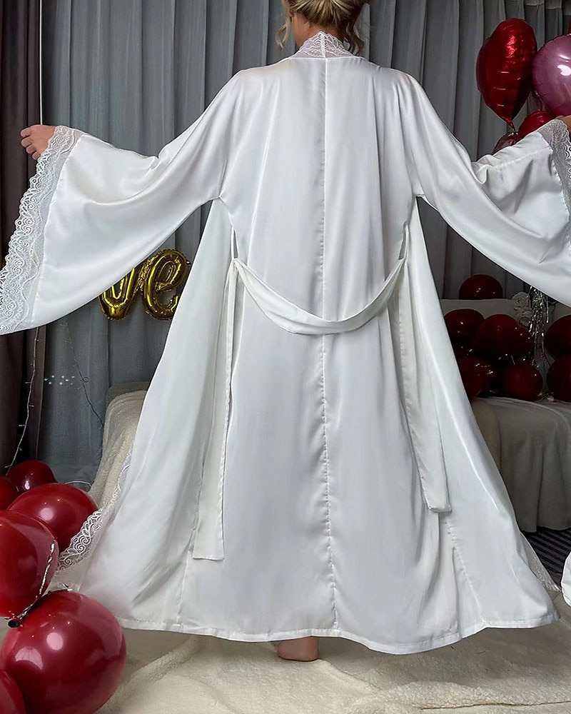 Γυναικεία Πυτζάμες Σαλόνια Νυχτικιά Ολόσωμες Φόρμες Ζεστό Μοντέρνα Σέξι Μονόχρωμες Σατέν Μεταξωτές Πιτζάμες Πιτζάμες Κορδόνι Δαντέλα Σπίτι Μακρυμάνικο Λαιμόκοψη V 2026 - $44.99 –P11