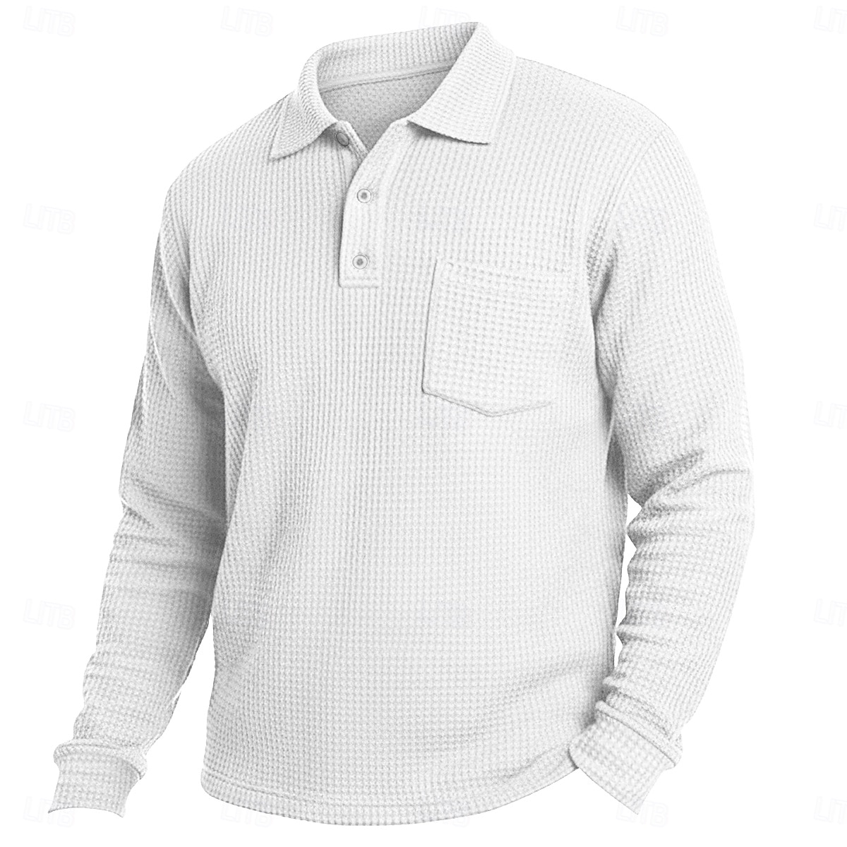 Herre Vaffel poloskjorter Golf poloskjorter Virksomhet Avslappet Knaphul Klassisk Langermet Mote Grunnleggende Helfarge Lomme Høst Vinter Alle årstider Normal Hvit Lyseblå Rød Navyblå Lilla Grønn 2025 - $21.99 –P12