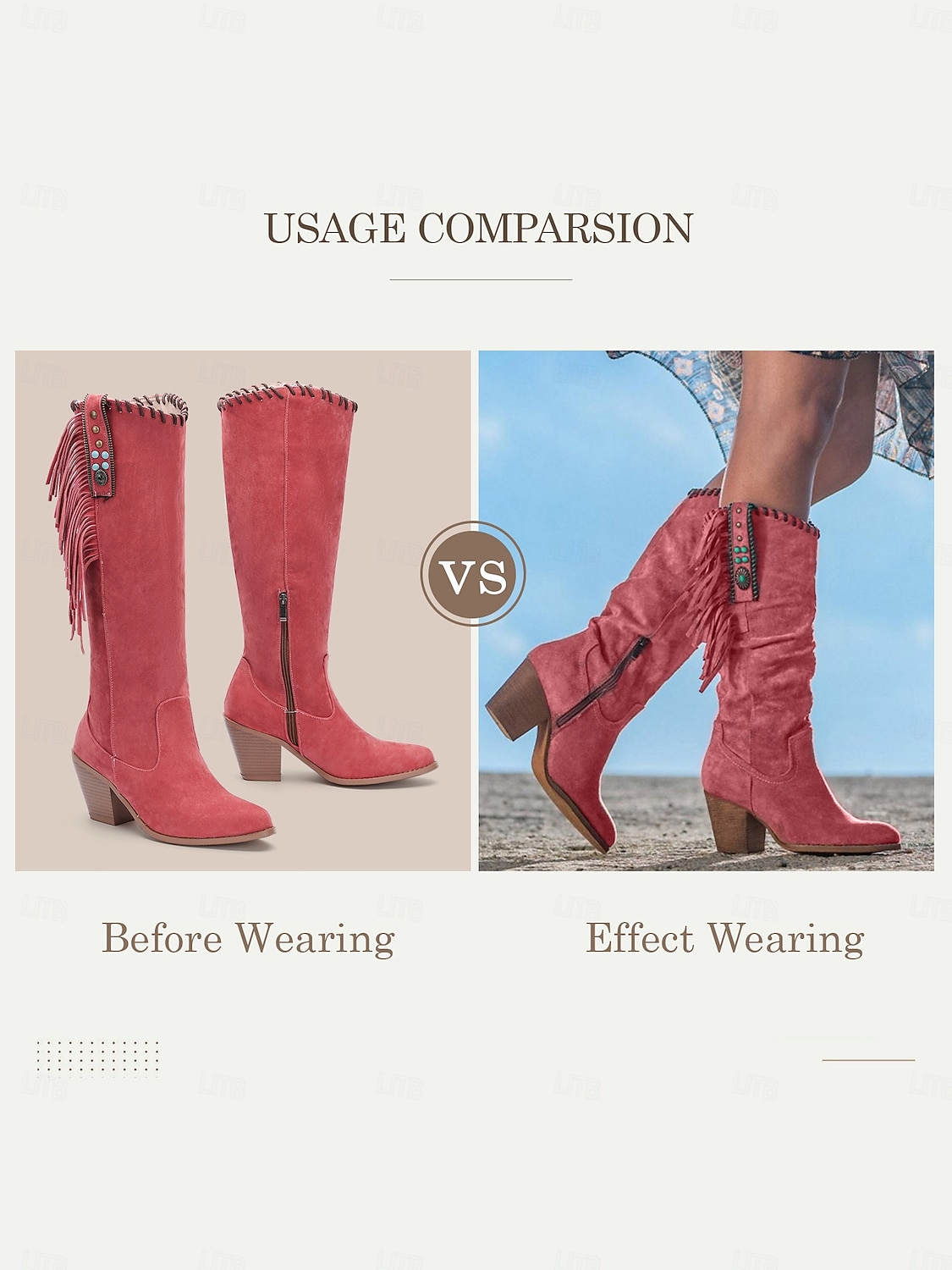 botas femininas de camurça com franjas estilo western retrô - botas marrons de salto médio para roupas casuais e boho de 2026 por $64.99 –P1