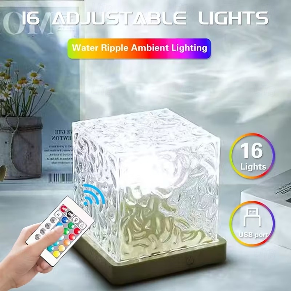 16 Color Water Ripple USB Night Light - Touch&remote Control Automatic Rotation Starry Sky Projection Effect - Perfect Romantic Gift for Christmas and Party Decoration 2025 - $14.99 –P8
