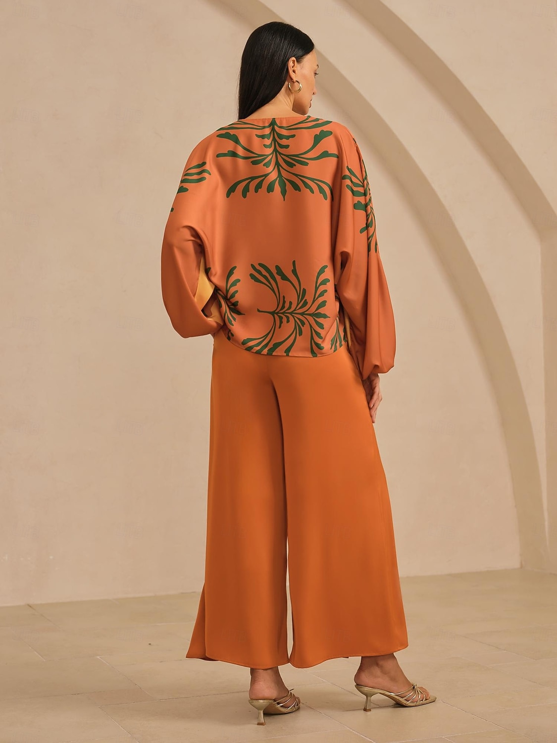 női bő szárú nadrág khaki szatén rugalmas derék rakott hawaii vakáció hétköznapi tavasz nyár ősz 2026 - $79.99 –P5