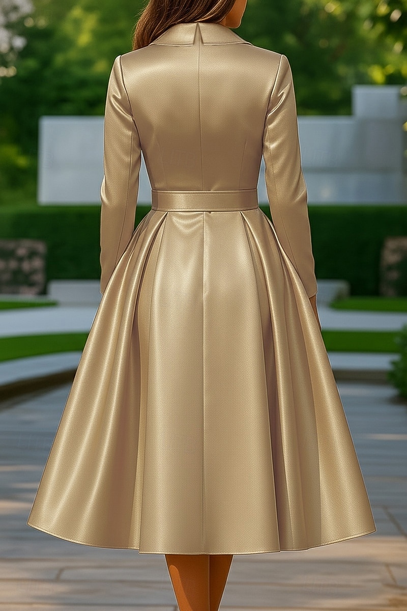 Femmes Robe smoking Ligne A Mariage Formel robe demoiselle d honneur Spandex Satin Satin Extensible Élégant Classique manche longue Mi cuisses Revers crantés Double Boutonnage de 2026 ? $183.99 –P2