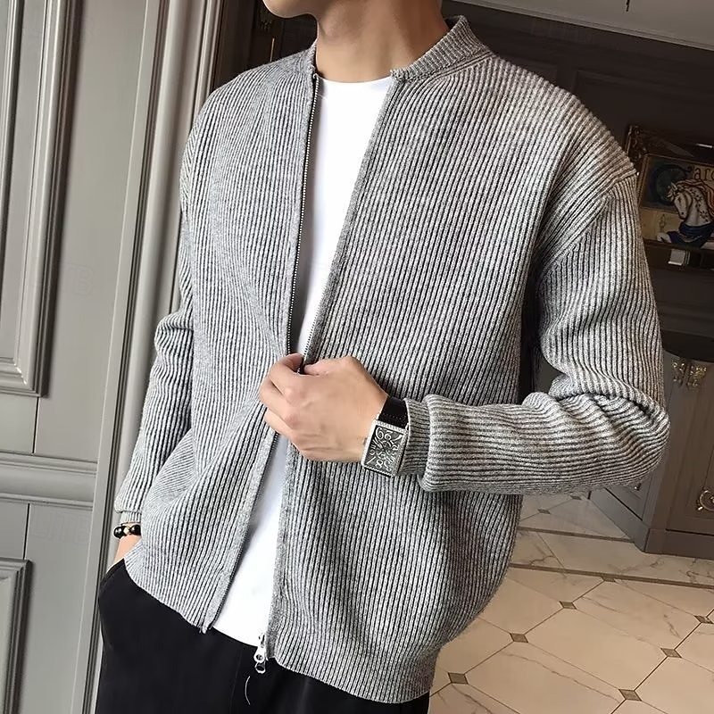Hombre Pulóveres Chaqueta de Punto Jersey con cremallera Estriado Tejer Tops regulares De Punto Color sólido Cuello Mao Vacaciones Moda Casual Ropa Cotidiana Ropa Primavera & Otoño Negro Color Caquí 2026 - $26.99 –P1