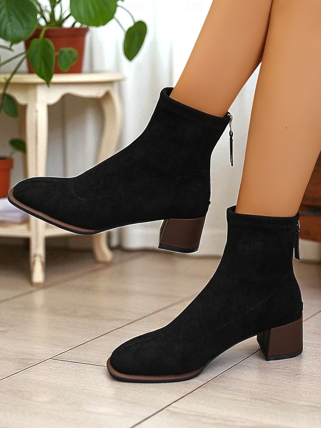 Женские замшевые ботильоны бордового цвета с блочным каблуком — зимняя обувь в стиле ретро для женщин, повседневных и полуофициальных образов. 2025 - $34.99 –P1