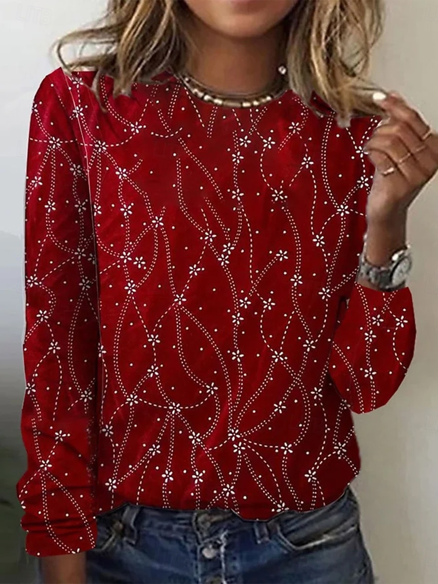 Per donna Maglietta Stampato Floreale Grafico Astratto Moda Casual Manica Lunga Girocollo Top Regolari Quotidiano Weekend Blu Nero Rosso Verde Estate Primavera Autunno del 2026 a $24.99 –P1