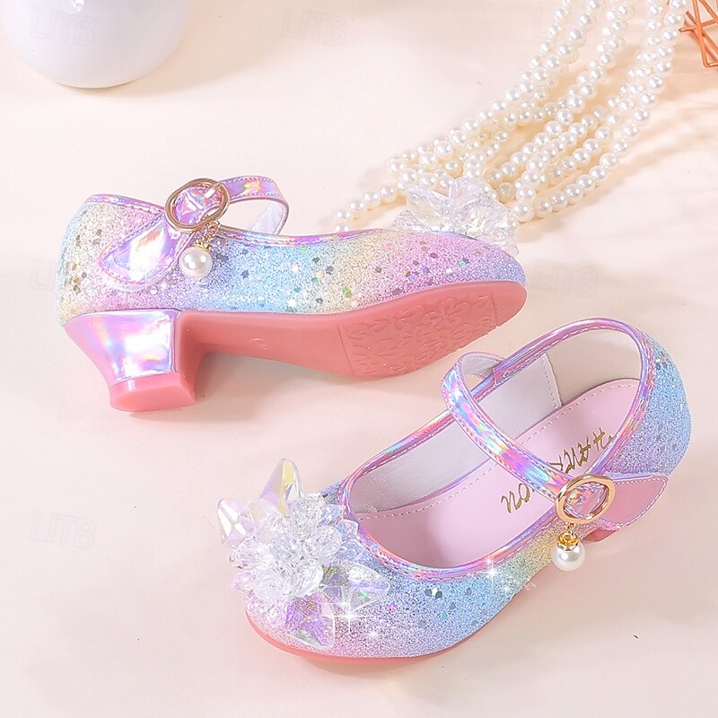 נעלי מרי ג'יין נוצצות לבנות עם פפיון ופנינים - צבעי הקשת בענן, עקב נוח 2026 - $42.99 –P3