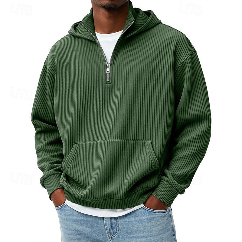 Męskie Bluza z Kapturem Bluza z kapturem na zamek błyskawiczny Czarny Biały Czerwony Granatowy Ciemnozielony Kaptur Równina Kieszeń Quarter Zip Sport i turystyka Codzienny Święto Sztruks Poliester 2025 - $33.99 –P10