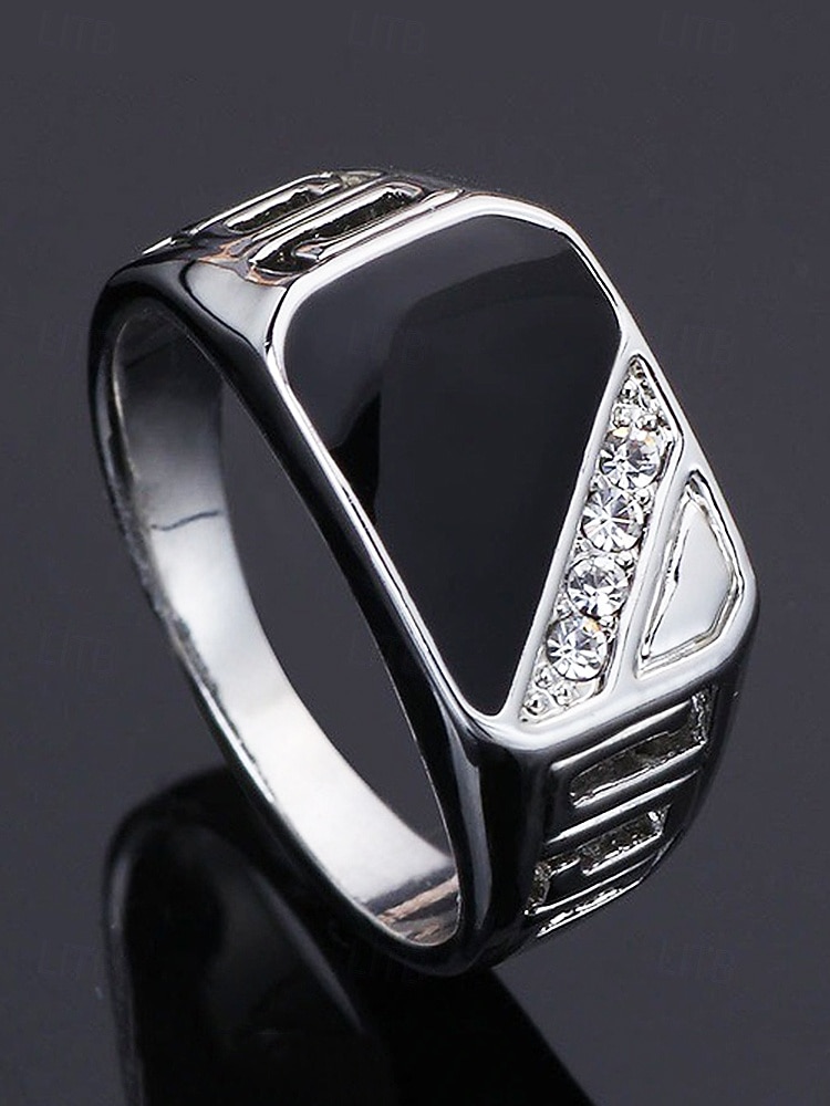 Herrering i legering med svart onyx og zirkondetaljer, vintage geometrisk statement-smykke for fester, bryllup og hverdagsbruk 2026 - $8.99 –P3