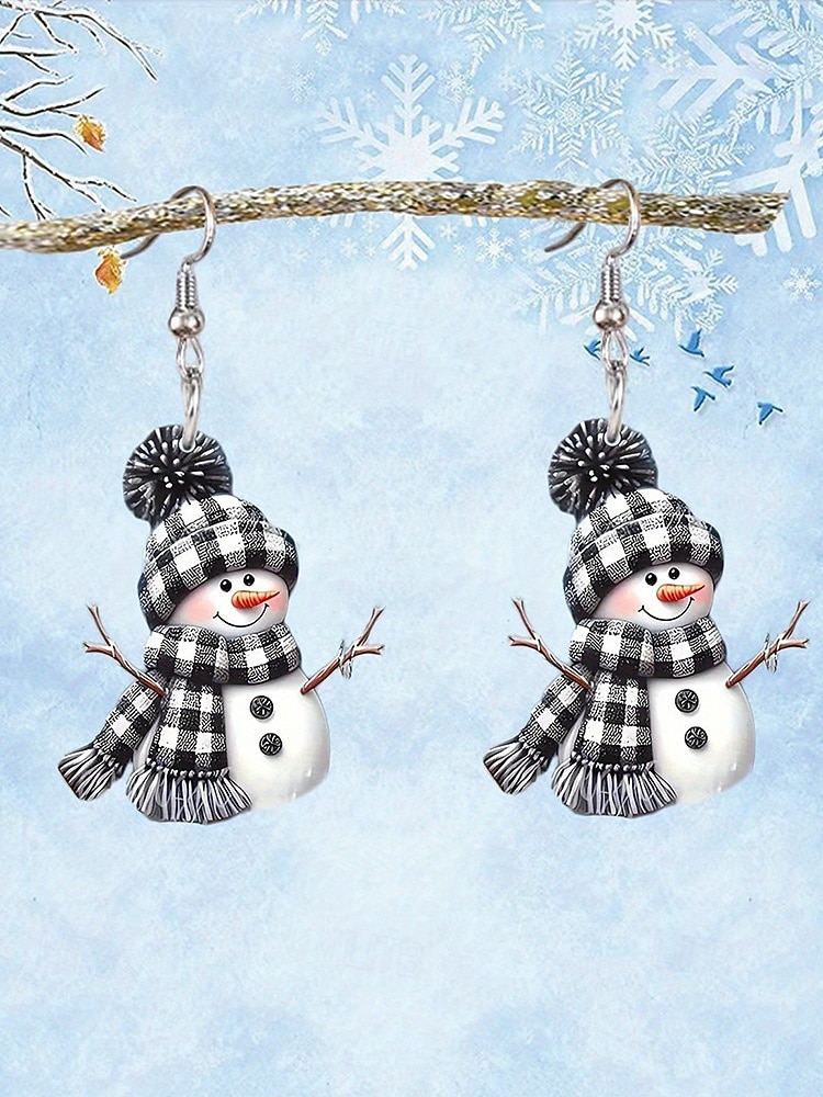 Cercei acrilici pentru femei cu model om de zăpadă de Crăciun – design festiv cu eșarfă și căciulă, perfecți pentru petreceri și ținute de iarnă 2025 - $9.99 –P4