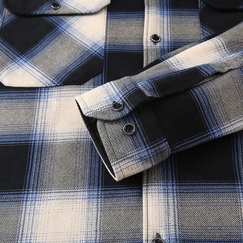 Муж. Shacket Куртка-рубашка Зимняя куртка В клетку Отпуск На каждый день Красный Небесно-голубой Темно-зеленый Оранжевый Длинный рукав Капюшон Осень Зима Одежда Передний карман 2026 - $32.99 –P11