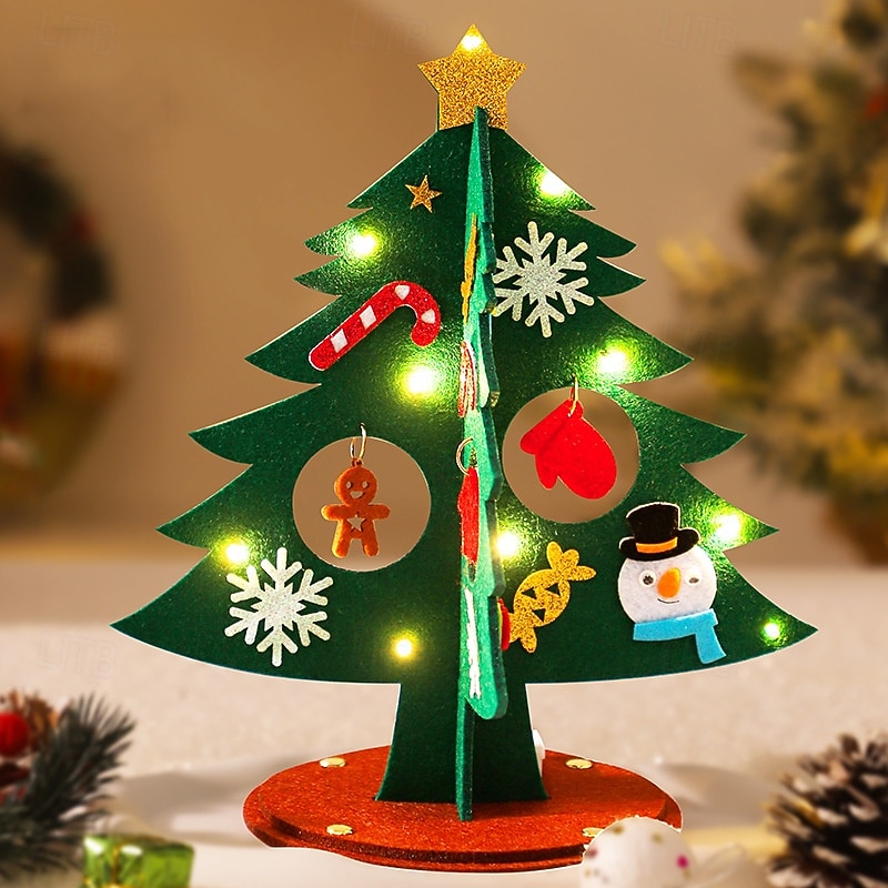 Christmas DIY Handmade Felt Christmas Tree Material Pack Desktop Decoration Lights Props Decorative Lights Warm Light String 2025 - CAD $6.99 –P4