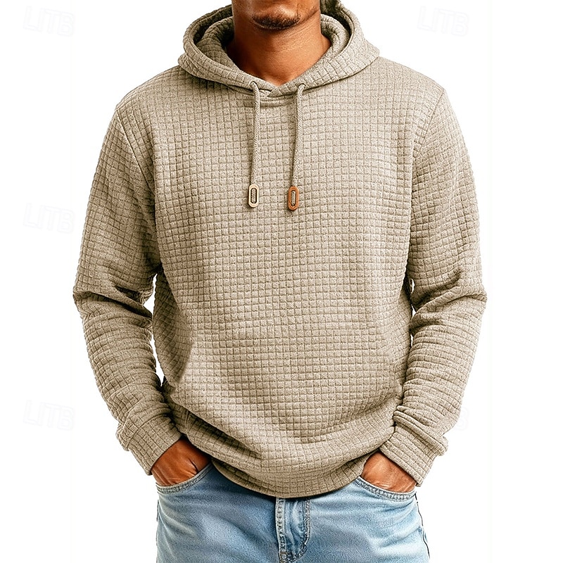 Herren Kapuzensweatshirt Waffle Kapuzensweatshirt Pullover Kapuzensweatshirt Aprikose Weinrot Schwarz Weiß Marineblau Mit Kapuze Einfach Kängurutasche Strukturiert Sport & Outdoor Lässig Täglich 2025 - $27.99 –P5