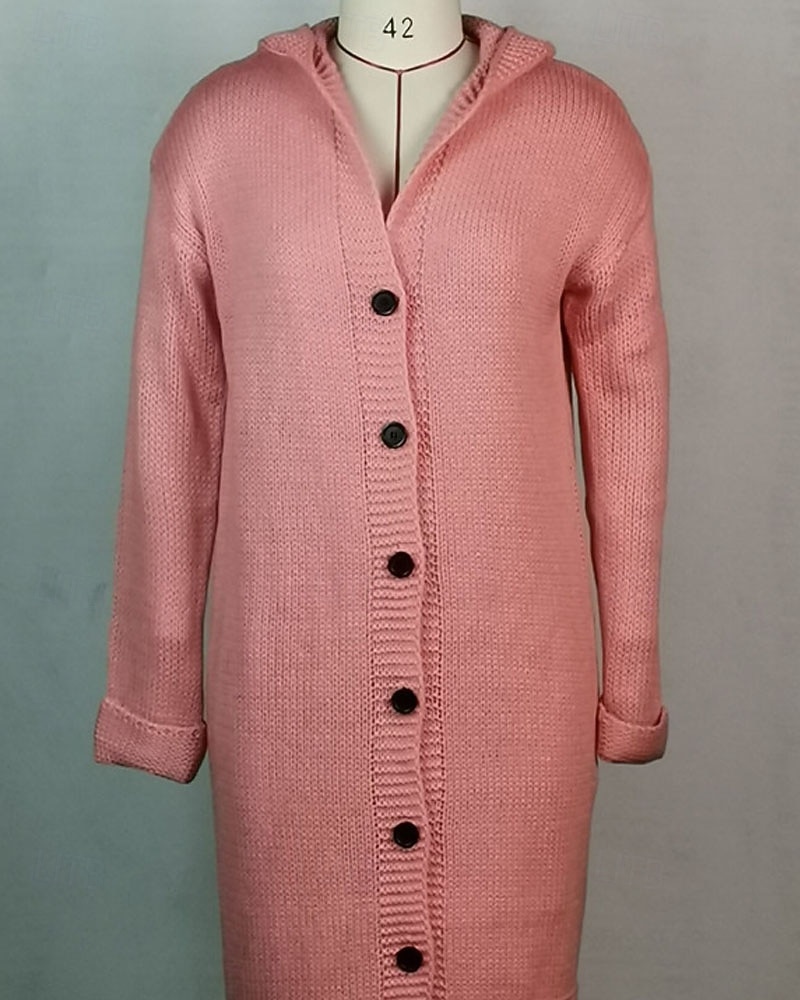 Mujer Pulóveres Cárdigan Elegante Moda Ropa de calle Color sólido Con Capucha Retazos Botones De Punto Manga Larga Tops largos Tejer Exterior Diario Noche Negro Amarillo Otoño Invierno 2025 - $53.99 –P3