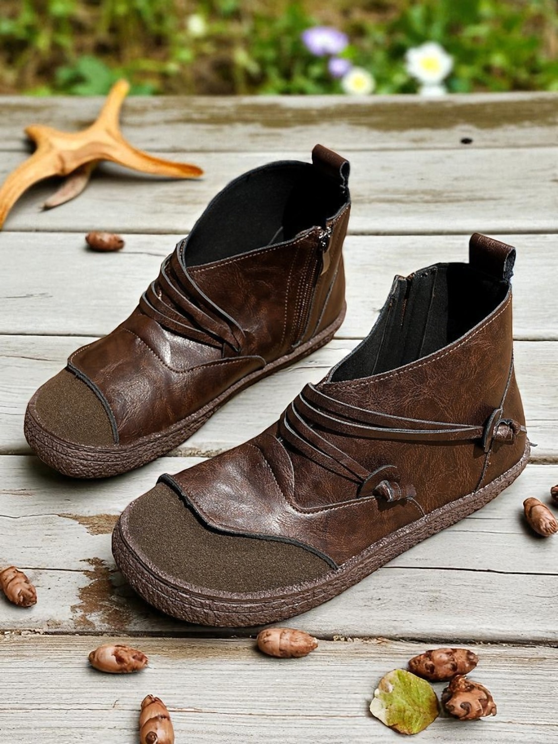 Women's Vintage Coffee Faux Leather Booties with Side Zipper – Comfortable Ankle Boots for Casual Wear, Outdoor Walks and Everyday Outfits 2026 - $32.99 –P2