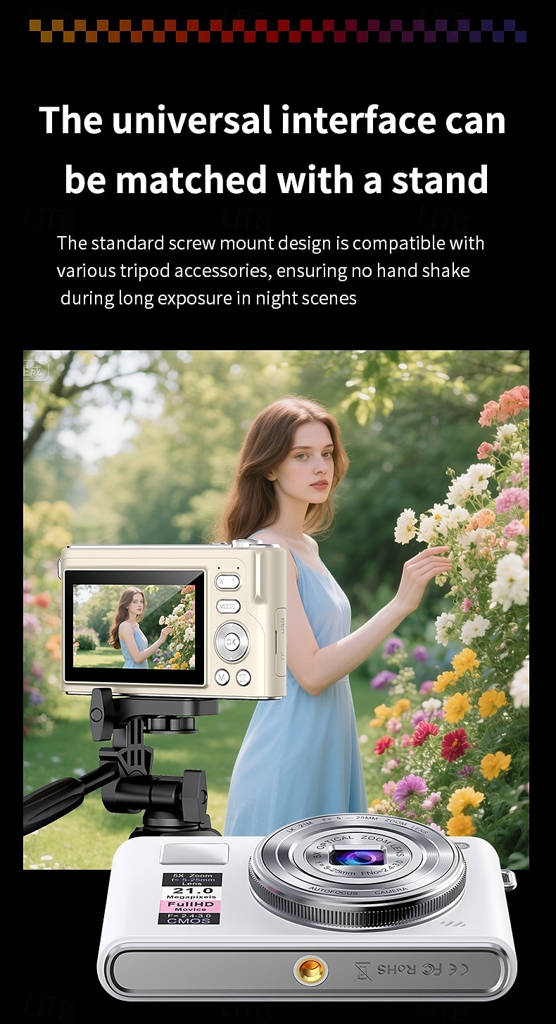 Uusi 4k fhd -digikamera 64 gigatavun muistikortilla vuodelta 2025, kompakti, pieni ja edullinen ladattava valokuvauskamera, 64 megapikselin automaattitarkennuskamera, erittäin sopiva aloitteleville 2026 - $117.99 –P8