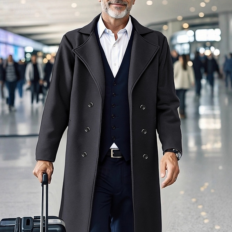 Homens Casaco Casaco impermeável Casaco longo Férias Diário Outono Inverno Poliéster A Prova de Vento Manter Quente agasalhos Roupa Moda Clássico Tecido Bolsos Lapela Trespassado de 2026 por $39.99 –P3