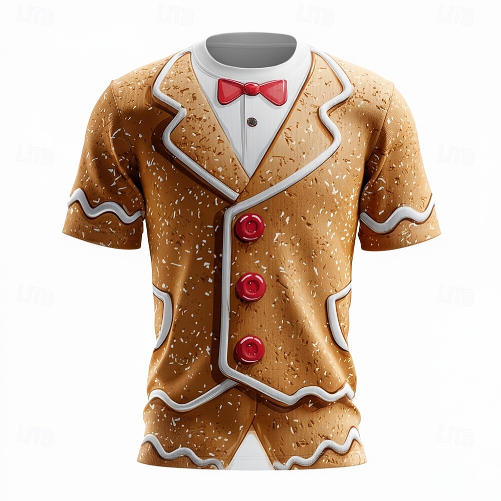 Camiseta de disfraz 3D de pan de jengibre navideño para hombre, diseño divertido de traje de galleta, atuendo de fiesta para el día del suéter feo o reunión navideña. 2025 - $21.99 –P3