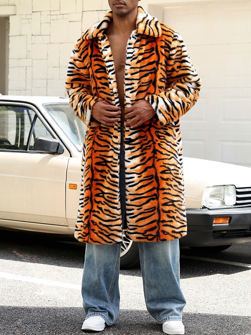 Herre Vinterjakke Fuskepels Feriereise Daglig Hold Varm Fleece Høst Vinter Tigerpels Mote Gatemote Knaphul Lang Oransje Jakker 2026 - $70.99 –P3