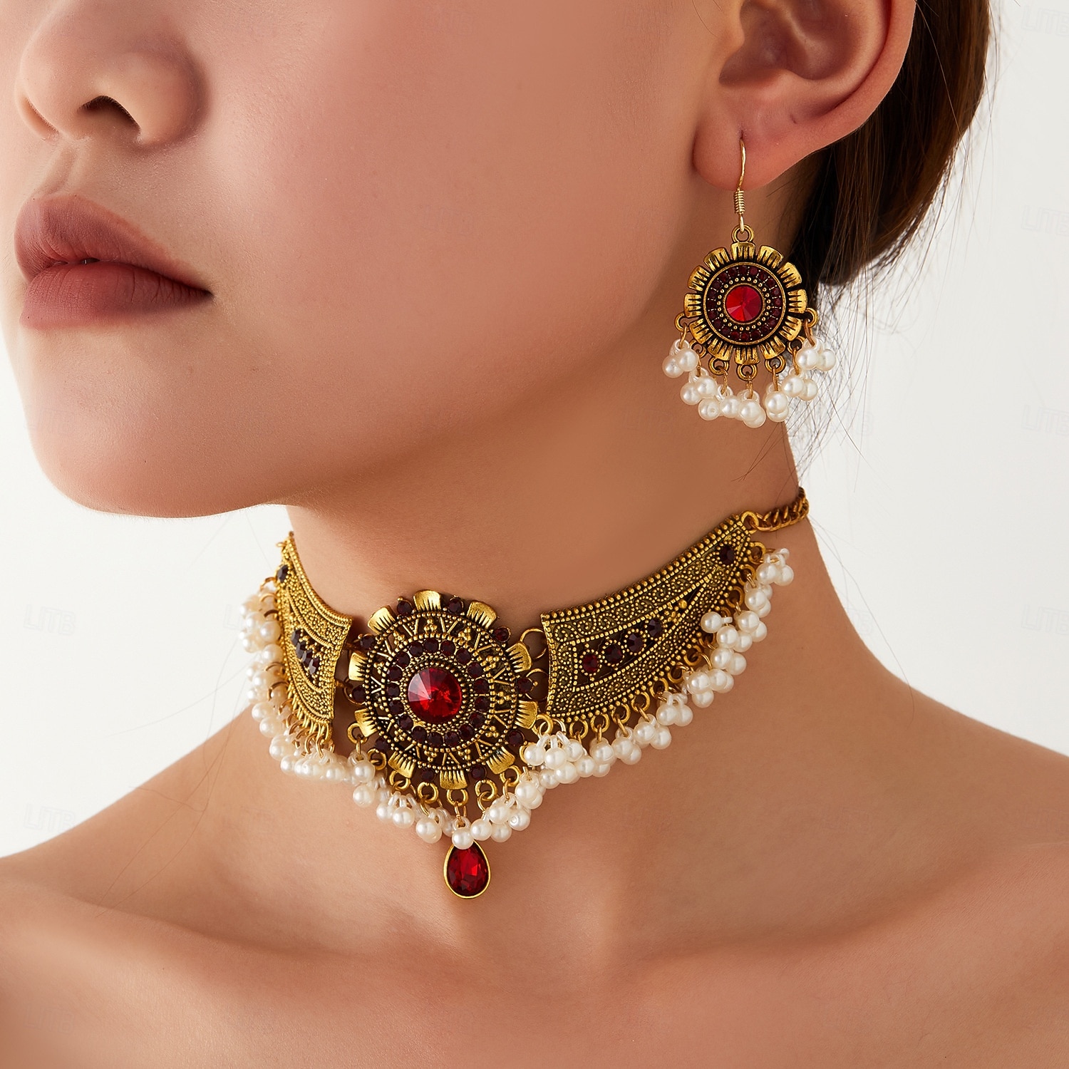 Zilveren parelchoker sieradenset voor dames voor kerstfeest, vintage kristallen ketting en oorbellenset voor feestdagen &elegante avondevenementen 2026 - $14.99 –P6