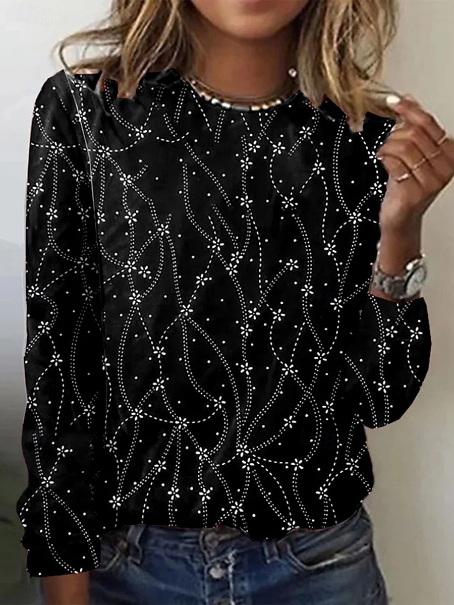 Per donna Maglietta Stampato Floreale Grafico Astratto Moda Casual Manica Lunga Girocollo Top Regolari Quotidiano Weekend Blu Nero Rosso Verde Estate Primavera Autunno del 2026 a $24.99 –P4