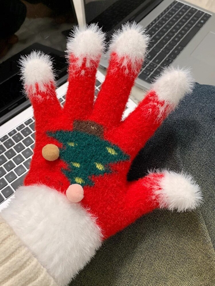 Kerst gebreide handschoenen voor dames met zachte manchetten en kerstboomontwerp, warme winterwanten voor volwassenen en kinderen, leuk accessoire voor een feestje tijdens de feestdagen 2026 - $9.99 –P4