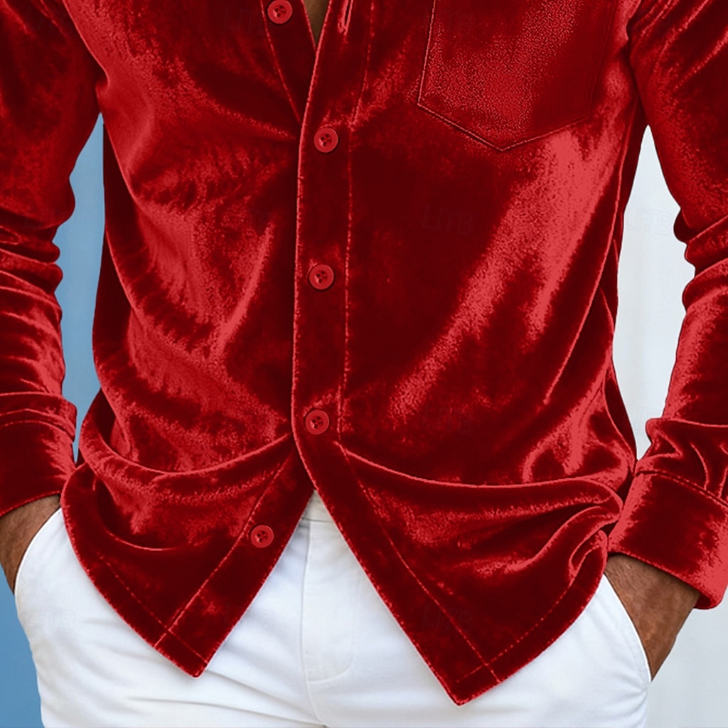 Per uomo Camicia Camicia casual Camicia di Natale Camicia di velluto Vino Blu reale Marrone Verde Manica Lunga Tinta unica Semplice Colletto a Camicia Carnevale Natale Tasca Abbigliamento Natale del 2026 a $25.99 –P3