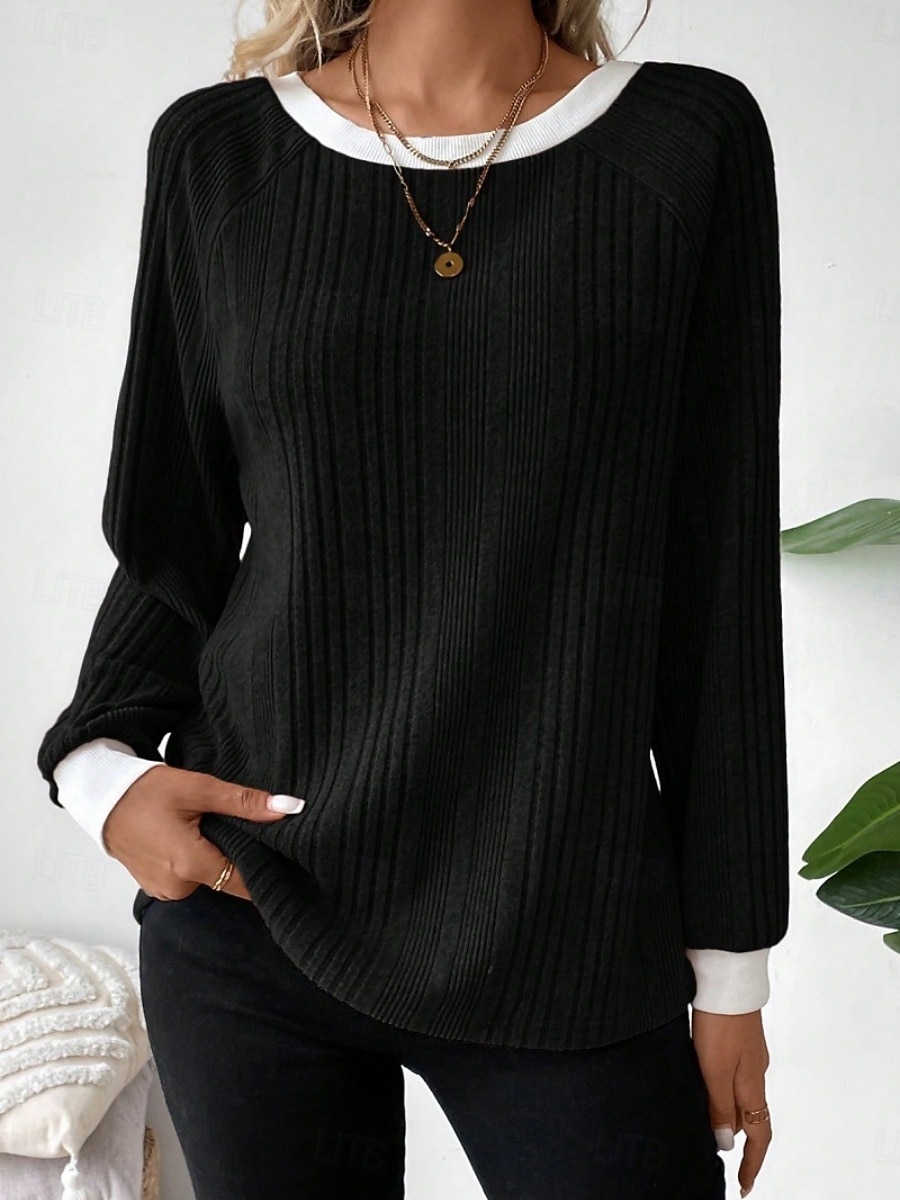 Γυναικεία Μπλούζα Κουρελού Συμπαγές Χρώμα Στυλάτο Καθημερινό Μακρυμάνικο Στρογγυλή Ψηλή Λαιμόκοψη Κανονικά μπλουζάκια Καθημερινά Μαύρο Ανθισμένο Ροζ Φούξια Γκρίζο Άνοιξη Φθινόπωρο Χειμώνας 2026 - $21.99 –P16