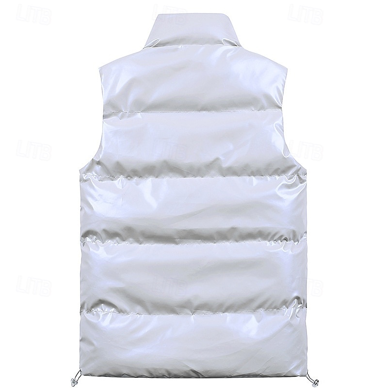 Per uomo Gilet imbottito Gilet Vacanza Quotidiano Data Moda Casual Autunno Inverno Tasca Poliestere Caldo Confortevole Tinta unica Cerniera Collo alla coreana Vestibilità regolare Nero Bianco Caffè del 2026 a $41.99 –P16