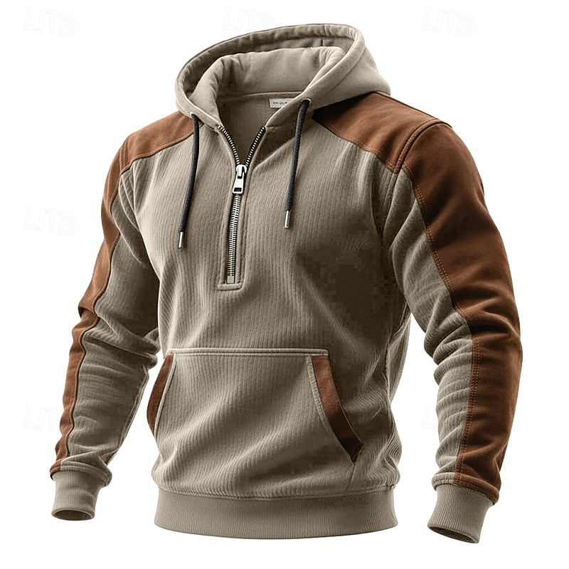 Homme Sweat à capuche Sweat à capuche quart zippé bleu marine Bleu Vert foncé Violet Marron À capuche Uni Patchwork Bloc de Couleur Sport & Loisir Occasionnel Quotidien Polyester ancien Streetwear de 2025 ? $32.99 –P1