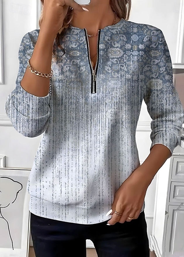 Damen Pullover Sweatshirt Sweatshirts mit Reißverschluss Reißverschluss Druck Grafik Paisley-Muster Mode Lässig Langarm Rundhalsausschnitt Rundhals Normale Oberteile Straße Alltagskleidung Blau Grün 2026 - $27.99 –P2