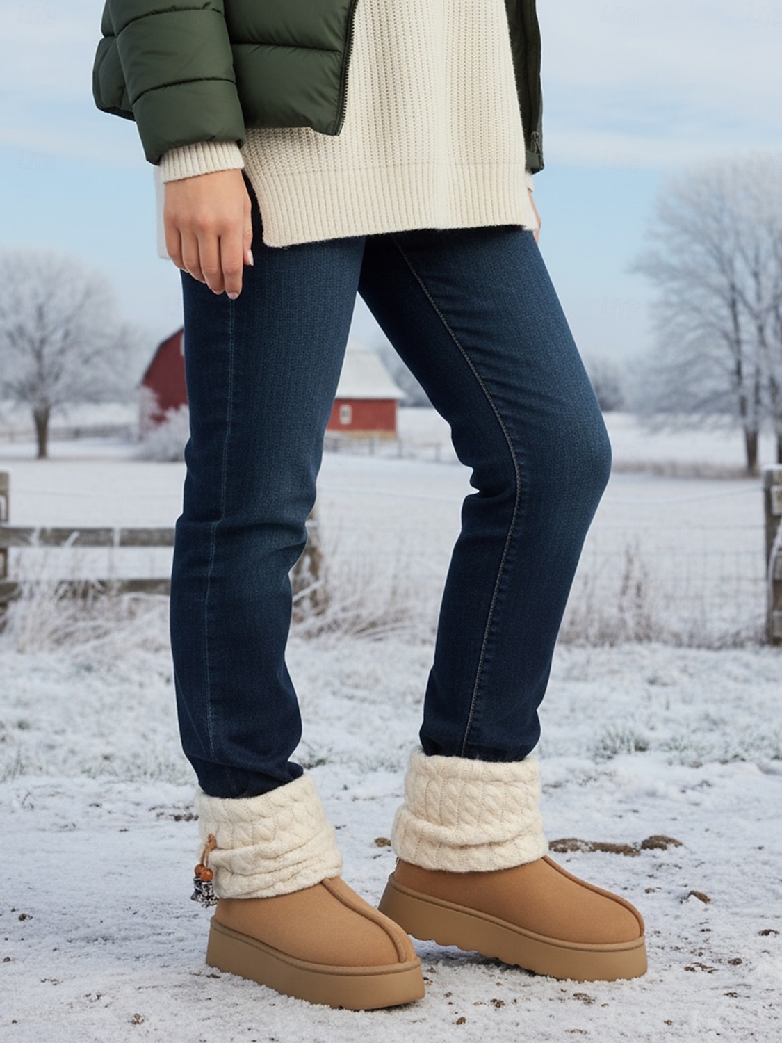 Dámské pletené zimní boty s fleecovou podšívkou - útulné a teplé, ideální do zasněženého počasí a na outdoorové aktivity 2025 - $15.99 –P5