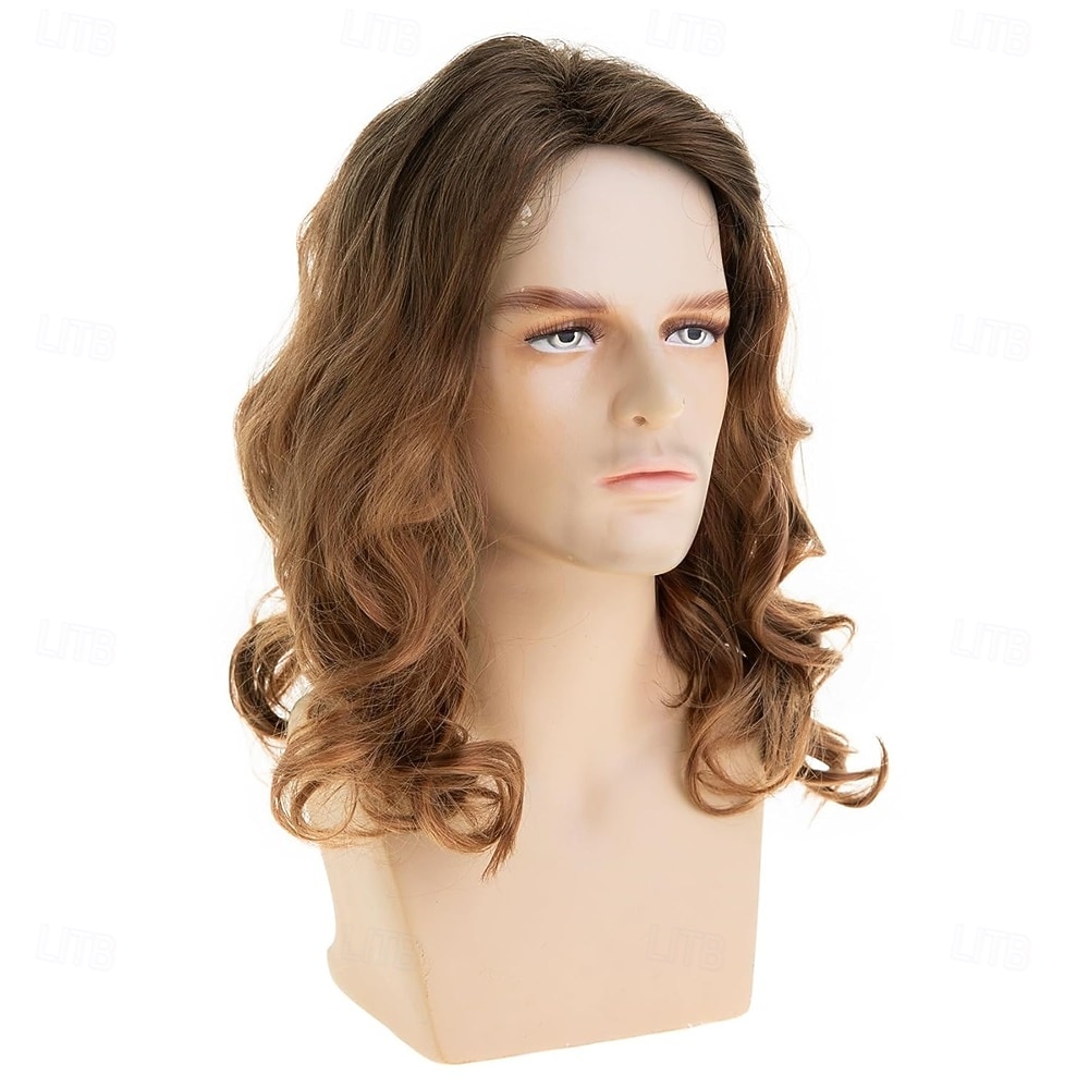 hosszú, hullámos, barna parókák férfiaknak szintetikus, hőálló cosplay halloweeni jelmez paróka világosbarna 2026 - $23.99 –P5